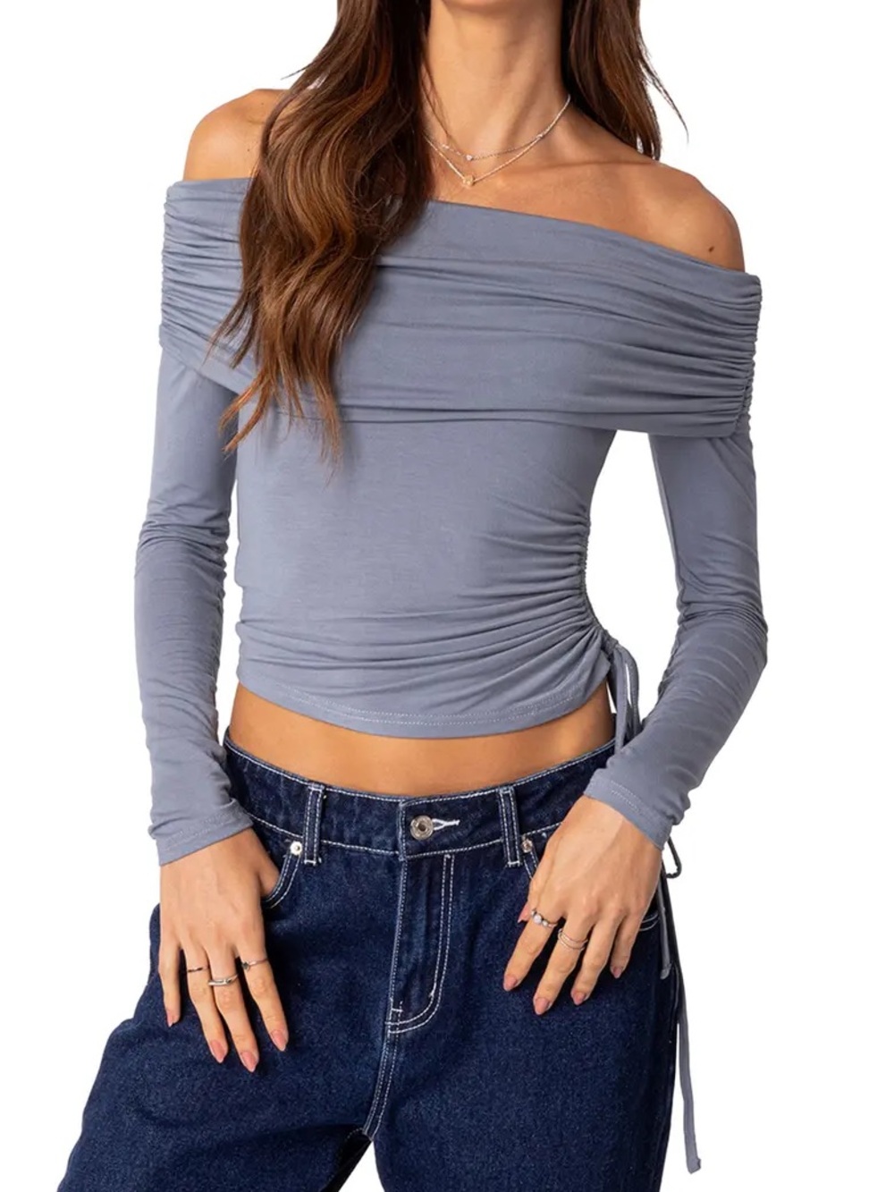 Women's Off-Shoulder Gray Top